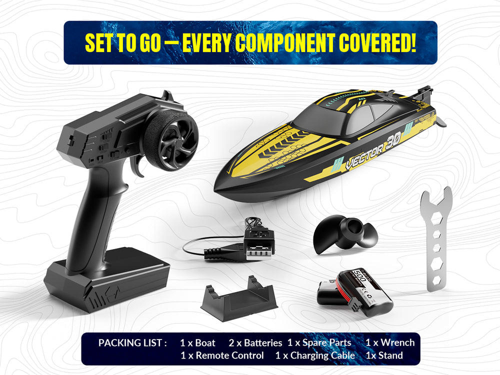 VOLANTEXRC Vector 30: 30mph High-Speed RC Boat with Self-Righting & Reverse