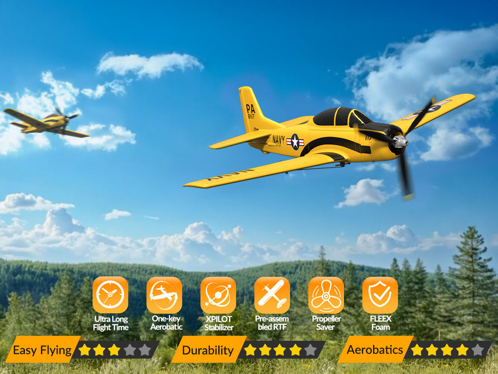 VOLANTEXRC T-28 Trojan RC Plane 4CH 400mm RTF with Xpilot Stabilization