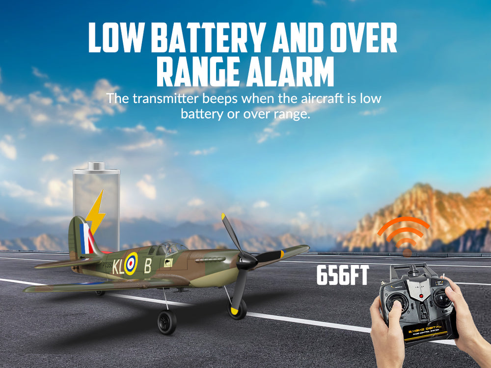 VOLANTEXRC Spitfire 400mm 4CH RC Warbird - RTF RC Plane with X-Pilot Stabilizer
