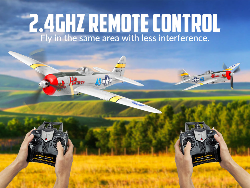 VOLANTEXRC P47 Thunderbolt RC Plane RTF - 4CH Warbird with Gyro & Dual-Alarms (2 Batteries)