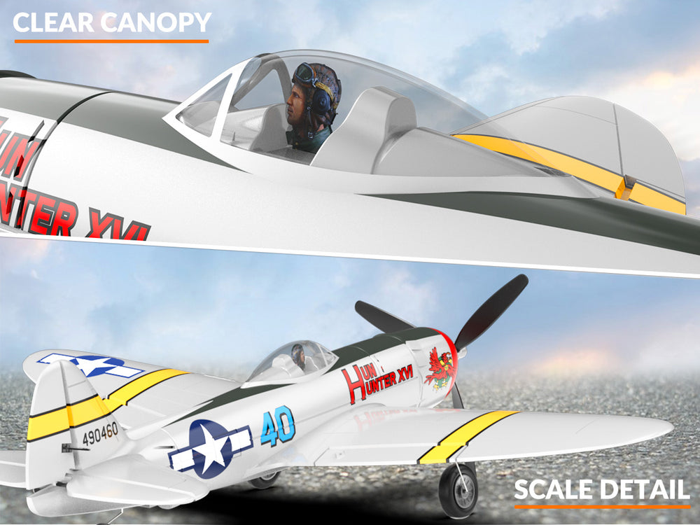 VOLANTEXRC P47 Thunderbolt RC Plane RTF - 4CH Warbird with Gyro & Dual-Alarms (2 Batteries)
