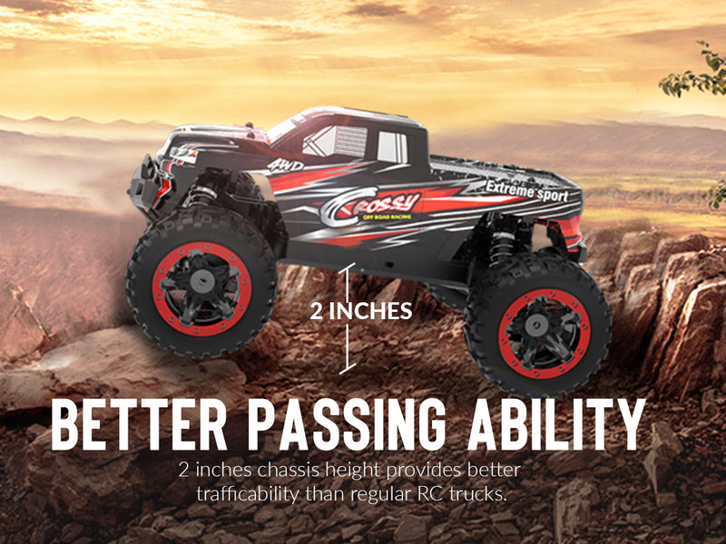 Racent 1:16 30MPH 4WD Off-Road RC Monster Truck Red (With Green Car Shell)