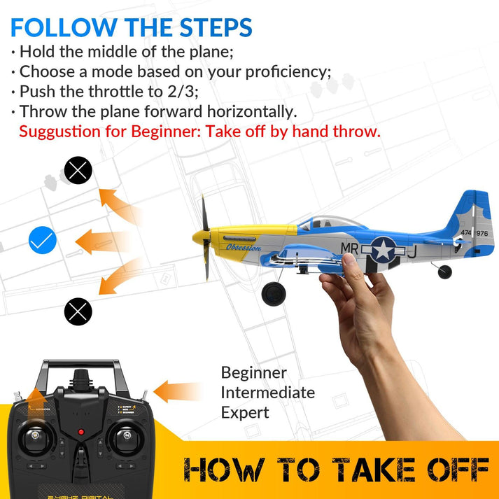 VOLANTEXRC Mustang P51 Warbird RC Airplane with Gyro Easy Fly Remote Control Plane-EXHOBBY LIMITED.