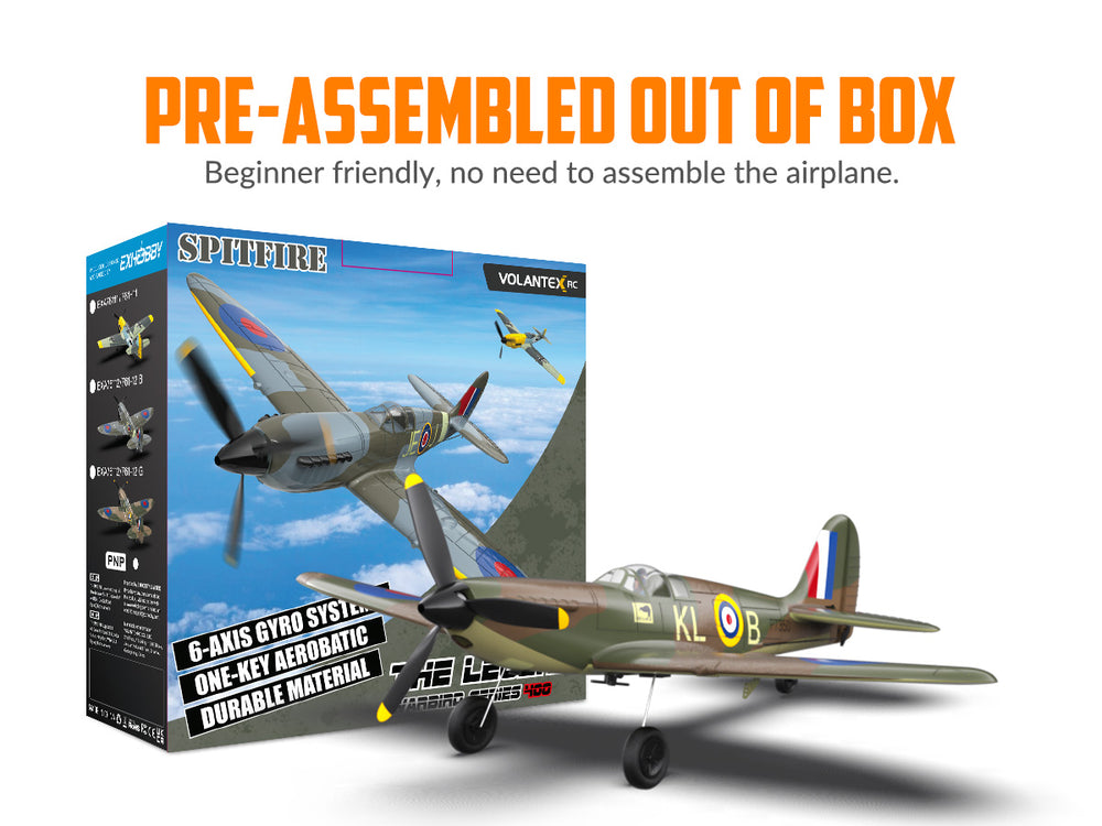 VOLANTEXRC Spitfire 400mm 4CH RC Warbird - RTF RC Plane with X-Pilot Stabilizer