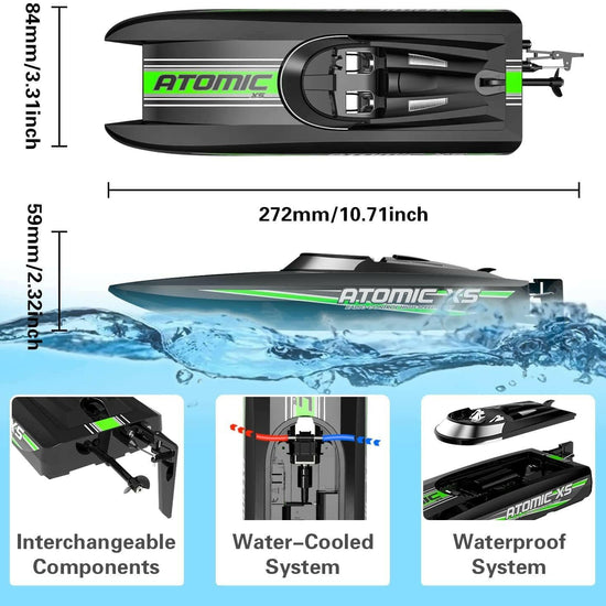 VOLANTEXRC Atomic XS Remote Control Boat with 2 Batteries & Reverse Function (795-5 Black) - EXHOBBY